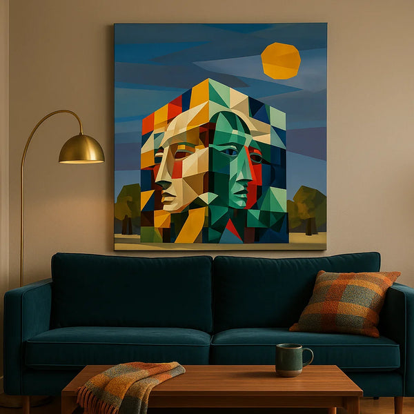 Cubist Faces Architecture Canvas – Frameless Geometric Wall Art