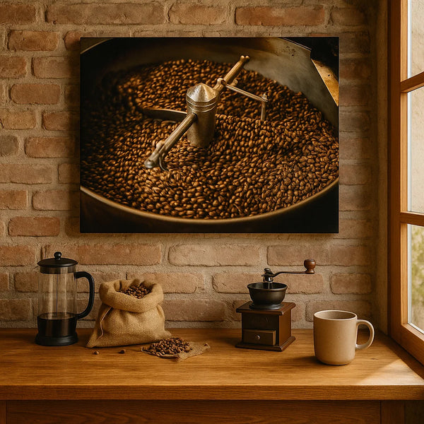 Rustic Coffee Roasting Wall Art – Industrial Coffee Beans Canvas